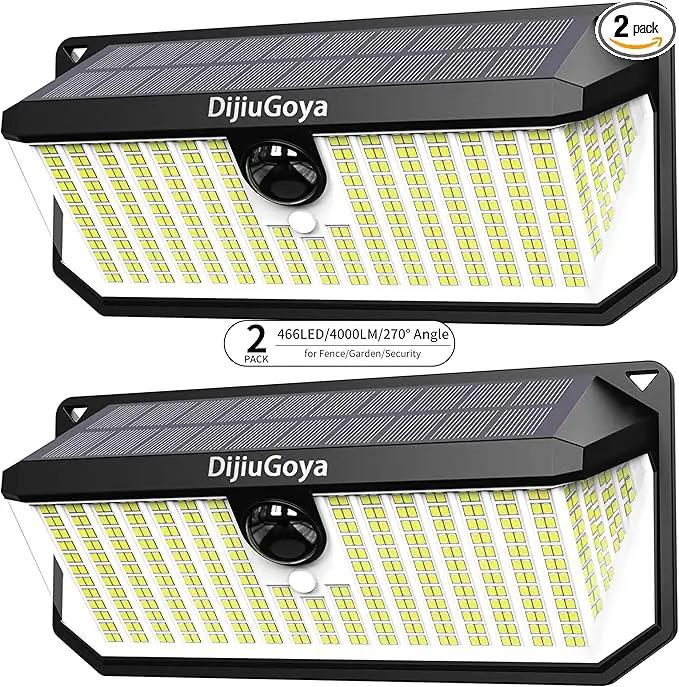466LED 4000Lm Solar Lights Outdoor Waterproof for Security, 270° Angle & 3 Lighting Modes Motion Sensor Outdoor Lights IP68 Solar Light for Fence Garden Backyard Flood Dusk Garage 2pack by GreenHaven Gardens