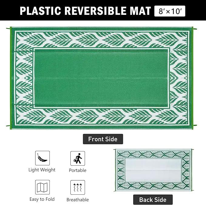 8x10 Patio Waterproof Outdoor Rug Outrside Camping Carpet RV Area Rug Reversible Green Rugs for Deck Entryance Porch Picnic Balcony Beach by GreenHaven Gardens