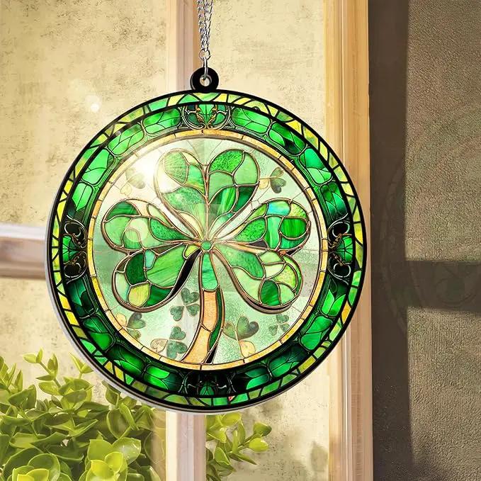 St Patricks Day Decorations - Irish Gifts for Women Men Friends Family, Shamrock Decorations, St Patricks Day Accessories - Double Layered Hanging Suncatcher 12 in by GreenHaven Gardens