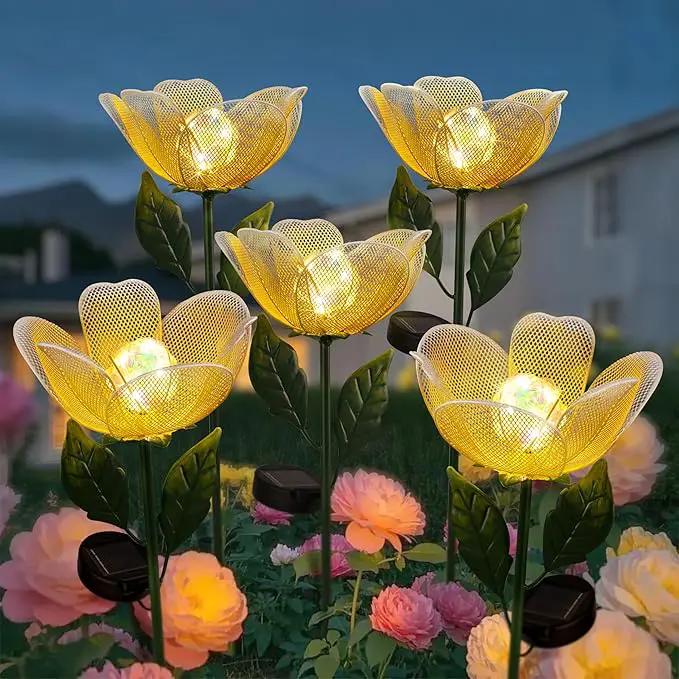 Solar Lights Outdoor Garden, 2 Pack Solar Powered Metal Flowers LED Breathing Light Waterproof,Solar Flowers for Outside Patio Lamp,Garden Gifts for Women,Landscape Lighting,Yard Pathway Decor by GreenHaven Gardens
