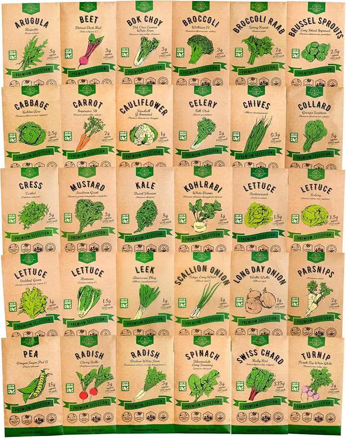 Organo Republic 30 Most Popular Winter Vegetable Garden Seeds Variety Pack- Outdoors/Indoor 33,200+ Non-GMO Heirloom Veggie Seeds Broccoli Beet Carrot Cabbage Chives Lettuce Radish Pea Spinach & More by GreenHaven Gardens