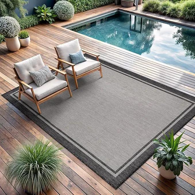 CAMILSON Indoor Outdoor Rug, 5x7 Bordered Gray Modern Area Rugs for Indoor and Outdoor Patios, Kitchen and Hallway Mats, Washable Porch Deck Outside Carpet (Bordered Grey, 5 x 7) by GreenHaven Gardens