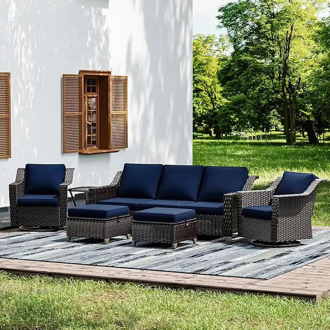Joyside Wicker Patio Furniture Sets, 6 Pieces Upgraded Large Size Outdoor Furniture with Swivel Rocking Patio Chairs, Outdoor Ottoman, 3-Seat Sofa and Side Table, Thick Cushions, Wide Armrest by GreenHaven Gardens