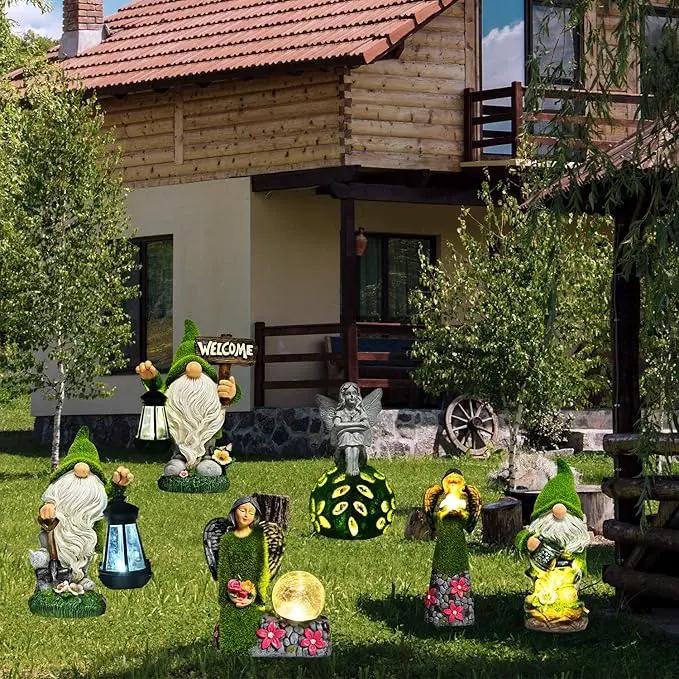 ASAWASA Gnomes Decorations for Yard with Solar LED Light, 10.8" Large Outdoor Funny Garden Lawn Gnome Decor with Welcome Sign by GreenHaven Gardens