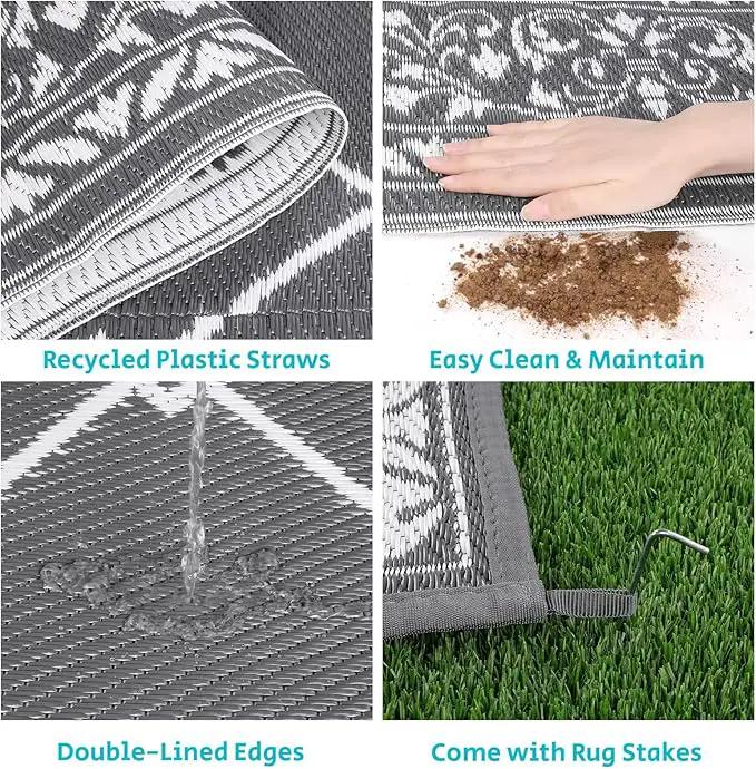HEBE Outdoor Rug Waterproof 8x10, Reversible Plastic Straw Rug RV Camping Rug, Indoor Outdoor Patio Mat Clearance, Outside Carpet for Porch,Deck,Camper,Balcony,Backyard,Picnic by GreenHaven Gardens