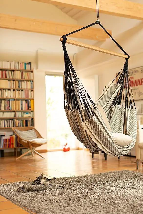 LA SIESTA® - XL King Habana Cotton Hammock Chair & CasaMount - Hanging Chair w/Suspension Kit for Walls Ceilings & Square Beams - Indoor Outdoor Swing Hanging Chair Bedroom Patio Balcony - Zebra by GreenHaven Gardens