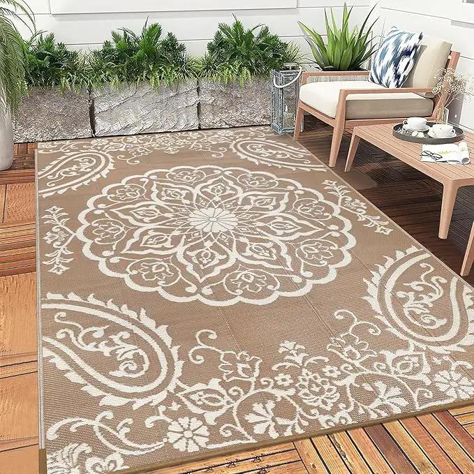 Pauwer Waterproof Outdoor Rug 6x9, Reversible Plastic Straw Patio Camping Rug, Indoor Outdoor RV Mat Carpet for Deck, Camper, Porch, Balcony, Backyard, Picnic, Boho Brown by GreenHaven Gardens