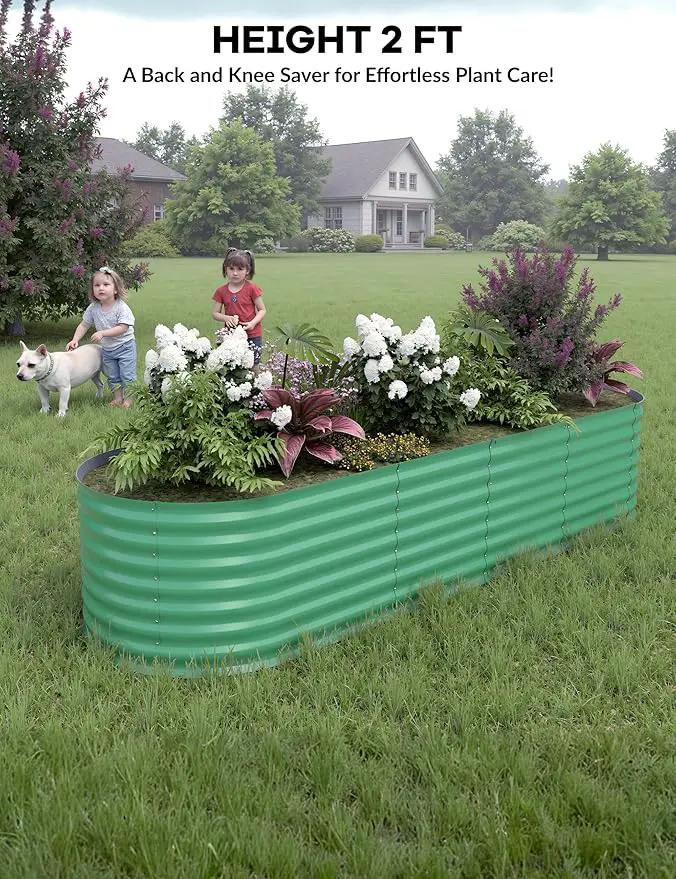 2 Pcs Raised Garden Beds Outdoor 8x4x2ft - Galvanized Steel Planter Box for Vegetables, Flowers, Rust-Resistant Garden Box, Easy Assembly Raised Beds, Durable Planters for Outdoor Plants, Green by GreenHaven Gardens