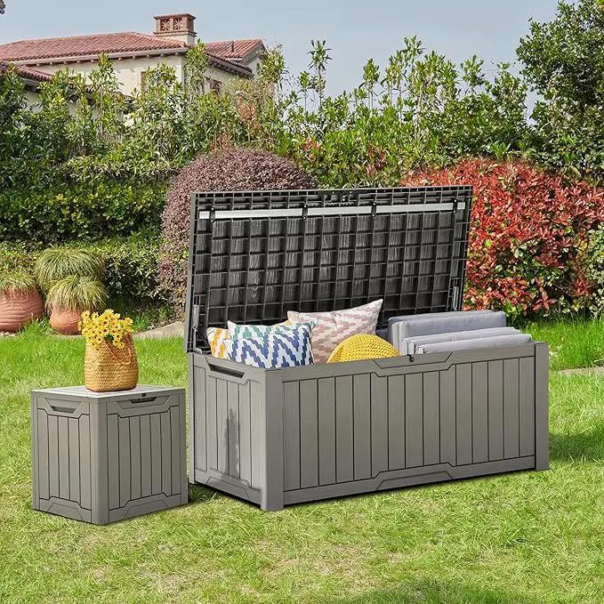 YITAHOME 120 Gallon Outdoor Storage Deck Box, Large Resin Patio Storage for Outdoor Pillows, Garden Tools and Pool Supplies, Waterproof, Lockable (Light Brown) by GreenHaven Gardens