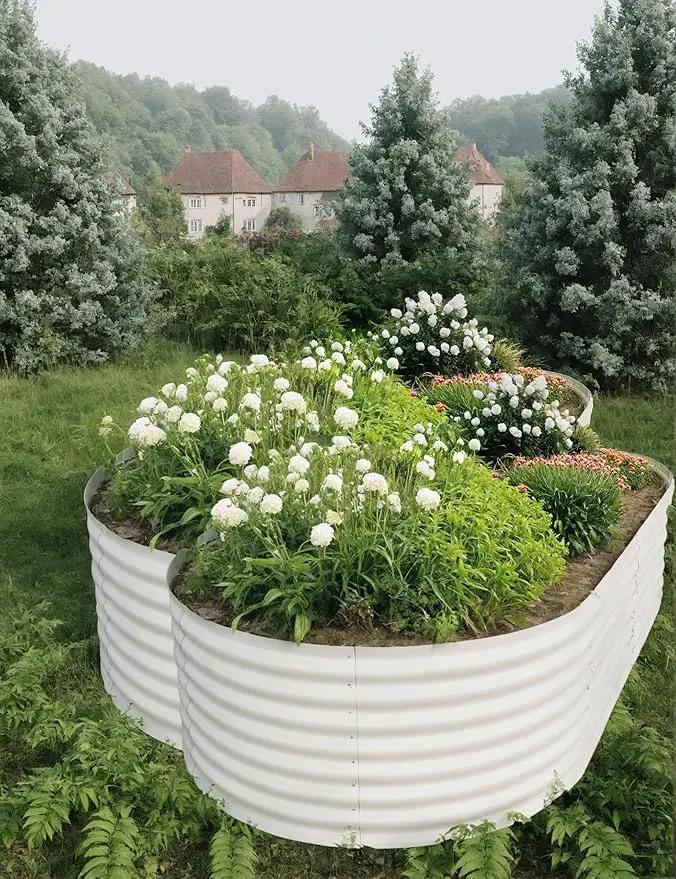 2 Pcs Raised Garden Beds Outdoor 8x4x2ft - Galvanized Steel Planter Box for Vegetables, Flowers, Rust-Resistant Garden Box, Easy Assembly Raised Beds, Durable Planters for Outdoor Plants, Beige by GreenHaven Gardens