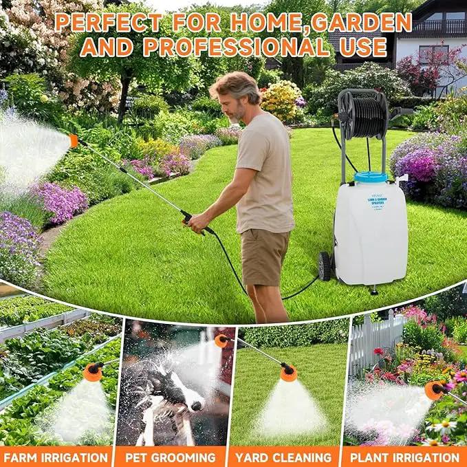 10.6 Gallon Battery Powered Sprayer with Double Professional Pump, Portable Sprayer with Wheels,0-94 PSI,12V 8Ah Battery,Adjustable HD Wand and 10 Nozzles for Weeding, Spraying, Cleaning by GreenHaven Gardens