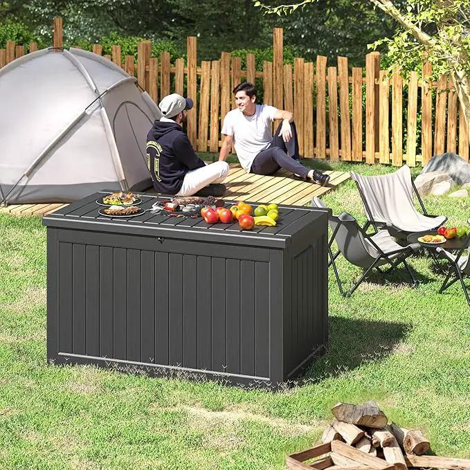 NUNU LAB 230 Gallon Large Resin Deck Box, Waterproof Outdoor Storage Box, Lockable Storage Bin for Patio Furniture, Garden Tools, Pool Accessories, UV-Resistant & All-Weather, Black by GreenHaven Gardens