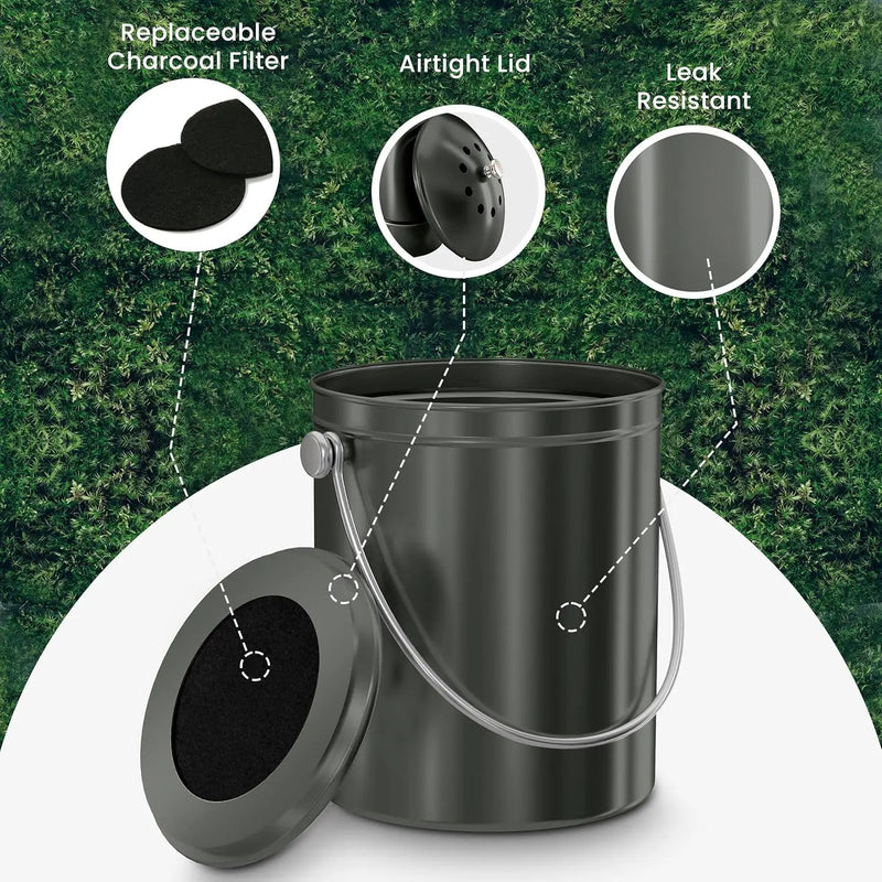 Utopia Kitchen Compost Bin for Kitchen Countertop, 1.3 Gallon Compost Bucket for Kitchen with Lid, Includes 1 Spare Charcoal Filter (Grey) by GreenHaven Gardens