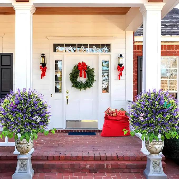 28" Artificial Boxwood Topiary Ball with Lavender, UV Resistant Topiary Tree Faux Boxwood Ball Shaped Porch Bushes with Ground Spike Artificial Bushes for Outdoors Front Door Decor Home Garden by GreenHaven Gardens