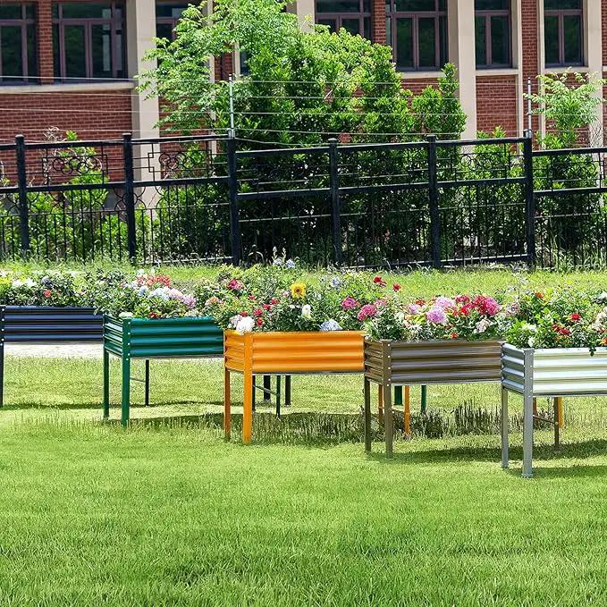 Land Guard Galvanized Raised Garden Bed with Legs, 96×24×32in Raised Garden Beds Outdoor with Drainage Holes, Planter Boxes Outdoor for Backyard, Patio, Balcony, 800lb Capacity, Green by GreenHaven Gardens