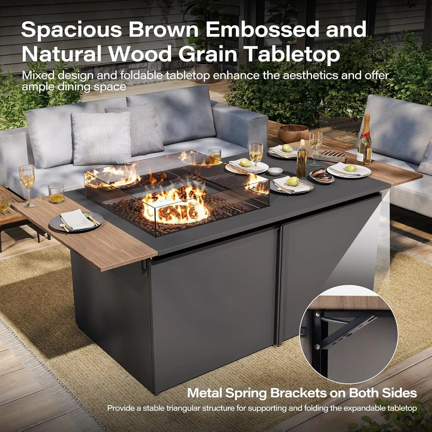 LAUSAINT HOME 64" Gas Fire Pit Table for Outside Patio, 55,000 BTU Propane Firepit with Expandable Tabletop & Wind Guard by GreenHaven Gardens