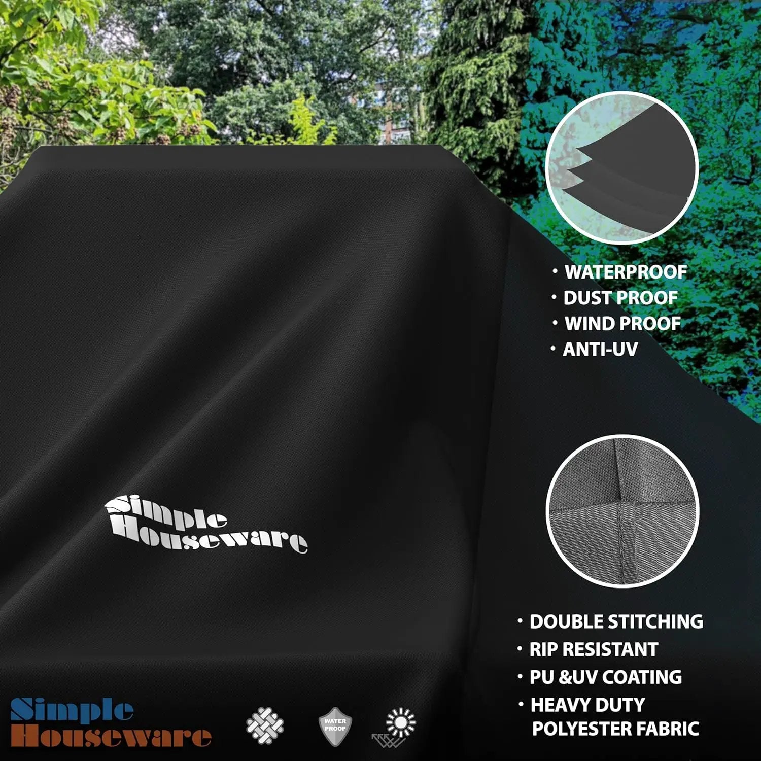 Simple Houseware 72 in. Waterproof Heavy Duty Gas BBQ Grill Cover, Weather-Resistant Polyester by GreenHaven Gardens