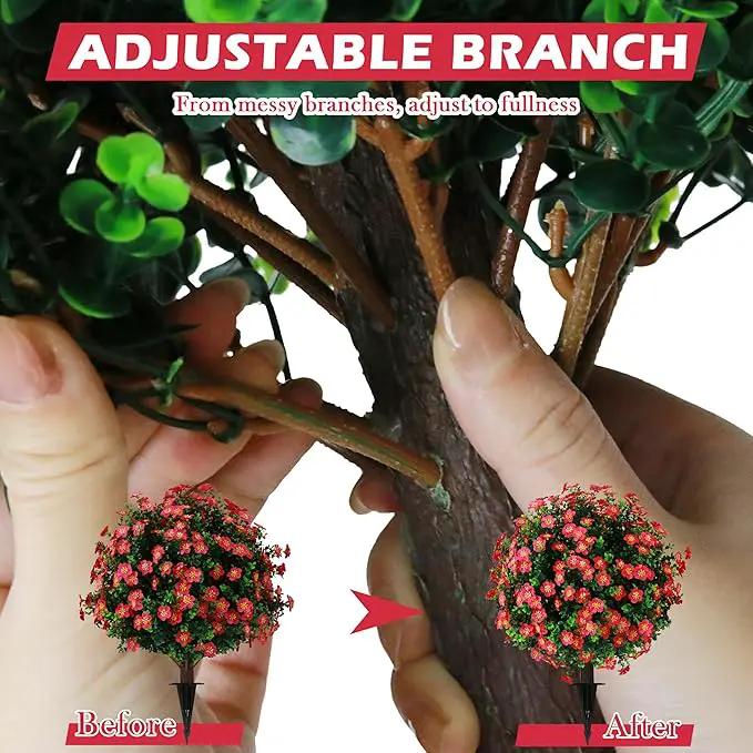 Sunnyglade Set of 2 Artificial Boxwood Topiary Ball Trees with Red Flower, Faux Shrub Bushes with Ground Spike 25.5", UV Resistant Fake Boxwood Plants for Indoor, Garden, Porch, Patio Decor (Red) by GreenHaven Gardens