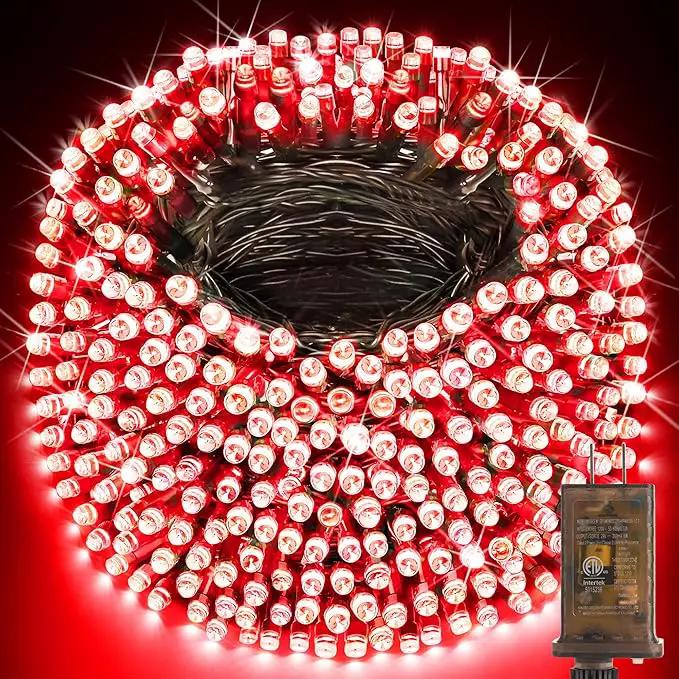 KNONEW 403FT 1000 LED Christmas String Lights Outdoor Green Wire Fairy Light 8 Modes & Timer Plug in Waterproof LED String Lights for Xmas Yard Tree Wedding Party Holiday Decorations(Red) by GreenHaven Gardens
