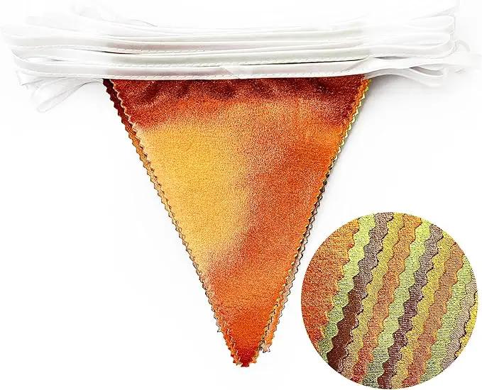 Fall Party Decorations Orange Green Gold Brown Metallic Fabric Triangle Pennant Flag Bunting Banner for Fall Autumn Thanksgiving Wedding Birthday Baby Shower Bridal Shower Engagement Party Supplies by GreenHaven Gardens