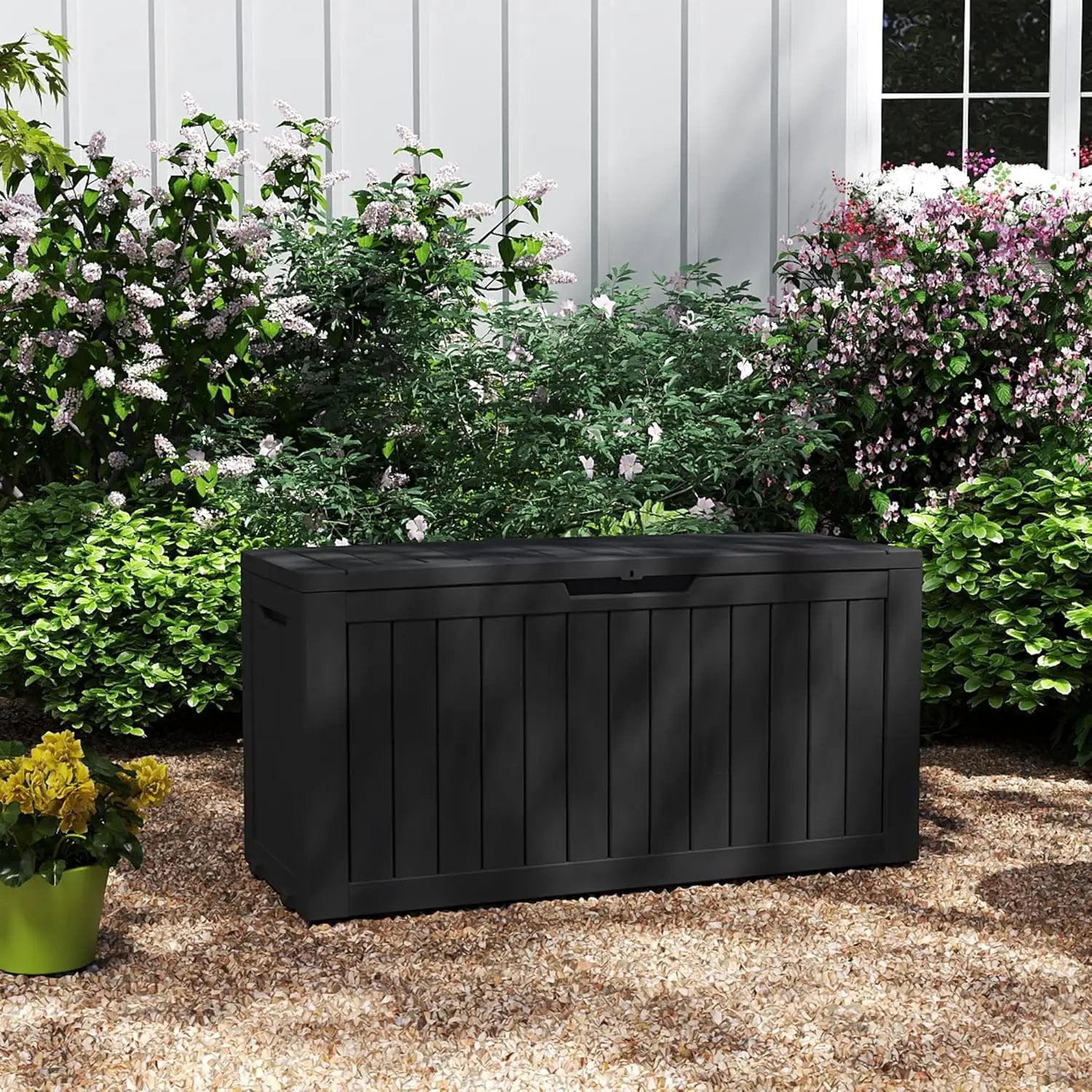 80GAL Black Resin Deck Box - Large Waterproof Storage for Patio Furniture, Pool Floats & Garden Supplies - Lockable, UV-Resistant for Backyards, Pool Decks by GreenHaven Gardens