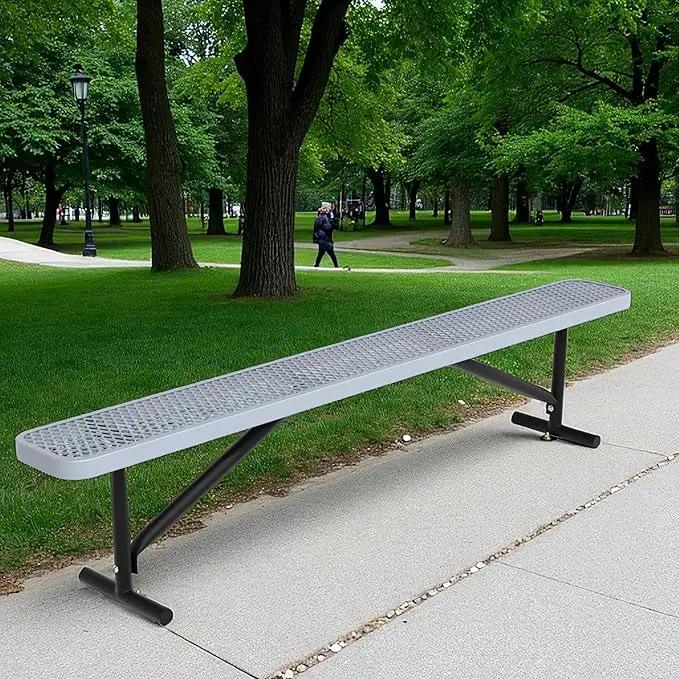 48" L Outdoor Steel Flat Bench, Heavy Duty Metal Park Bench for Outside, Expanded Metal, Commercial Benches Mesh Bench for Shopping Mall, Store, Lawn, Park, Patio, Deck, Garden (Grey, 8FT) by GreenHaven Gardens