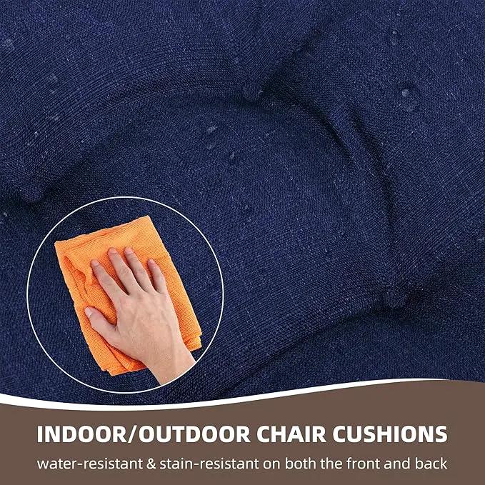 RACE LEAF Outdoor Seat Cushions Set of 2, 19" x 19" Square Patio Cushions, Plump Filling Tufted Water-Resistant Olefin Chair Seat Cushion with Ties for Non-Slip Support, Navy by GreenHaven Gardens