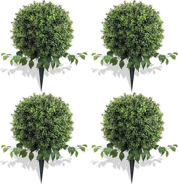 28" Artificial Boxwood Ball Bush, UV Resistant Topiary Tree Faux Boxwood Ball Shaped Porch Bushes with Ground Spike Artificial Bushes for Outdoors Front Door Decor Home Garden by GreenHaven Gardens
