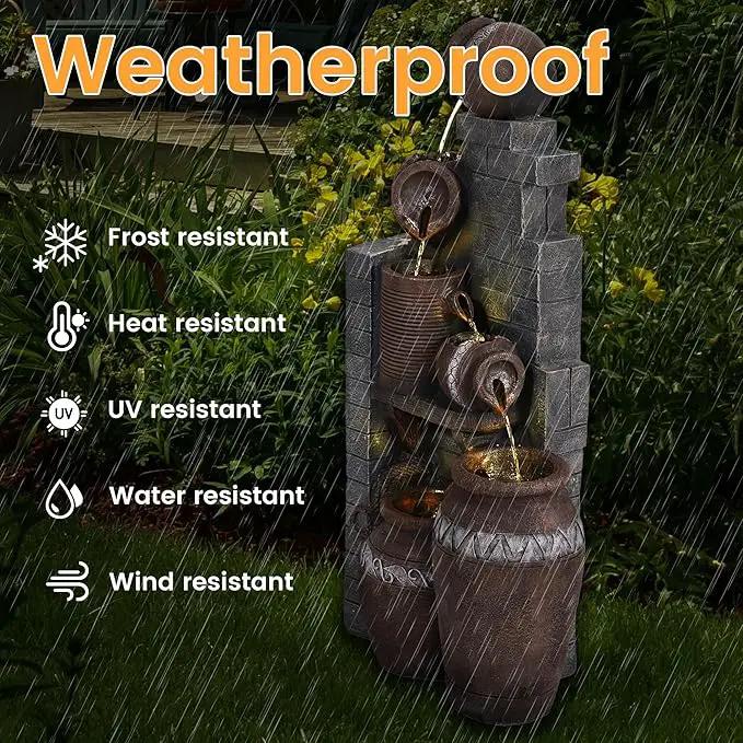 6-Tiers Garden Waterfall Fountain Outdoor - 31’5''H Water Fountains and Waterfalls, Large Outdoor/Indoor Floor Standing Resin Water Fountain with LED Light for Patio, Garden and Home (31.5”H) by GreenHaven Gardens
