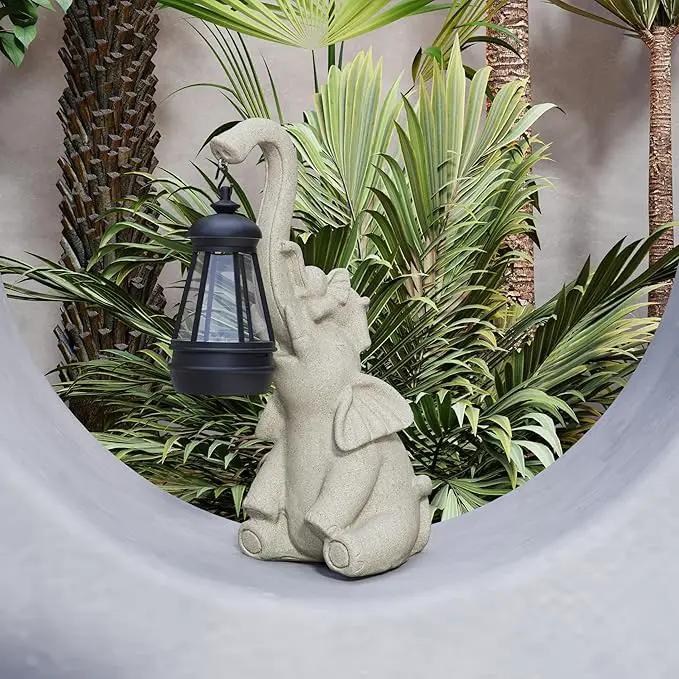 Solar Powered Outdoor Figurine Lights, 10 Inch Waterproof Animal Elephant Statue Light, Suitable for Decorations for Patio, Balcony, Lawn, Courtyard, Etc. (Trunk) by GreenHaven Gardens