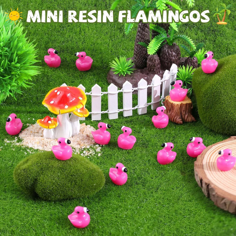150PCS Mini Resin Animals Cute Rose Pink Tiny Flamingo Ducks, Miniature Figures to Hide, Small Animal Toys Accessories Bulk for Topper Garden Dollhouse Landscape Aquarium Ornaments DIY Crafts & Decor by GreenHaven Gardens