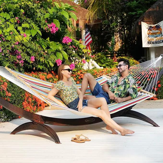 Lazy Daze 12 FT Sunbrella Quilted Hammock Double Hammock with Hardwood Spreader Bar, for Patio Outdoor Outside All Weather, 450 lbs Capacity, Carousel Confetti by GreenHaven Gardens