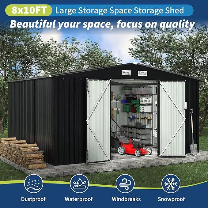 8x10 FT Metal Storage Sheds Outdoor with Floor, Metal Yard Sheds Garden Shed Kit, MetalTool Shed with Lockable Door, Metals UtilitySheds Buildings with Air Vent for Backyard Garden Patio Lawn by GreenHaven Gardens