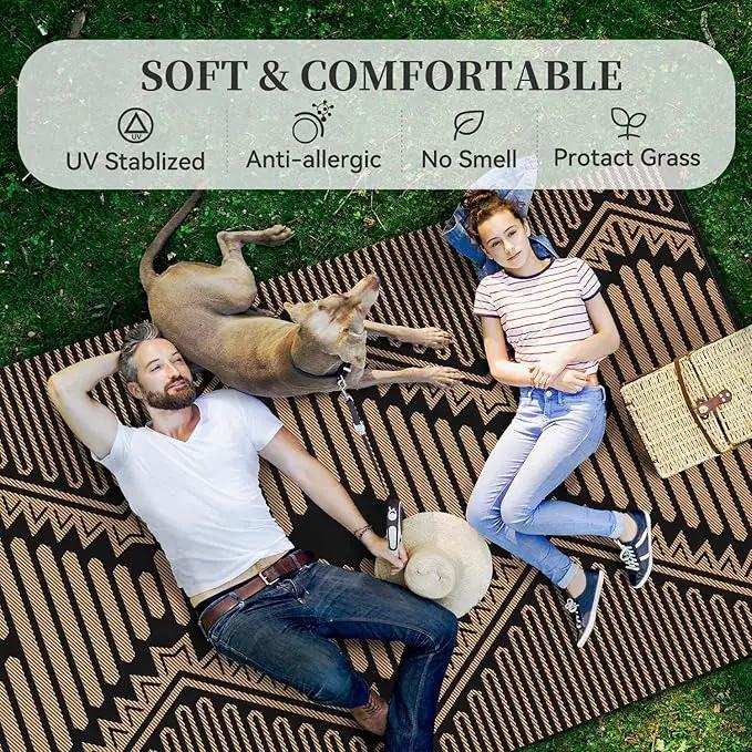 MontVoo Outdoor Rug-Waterproof Camping Rug Patio Rug Mat 6x9 Reversible Plastic Straw Outside Outdoor Rug for RV Camping Picnic Balcony Backyard Pool Deck Porch Modern Boho Black Brown by GreenHaven Gardens