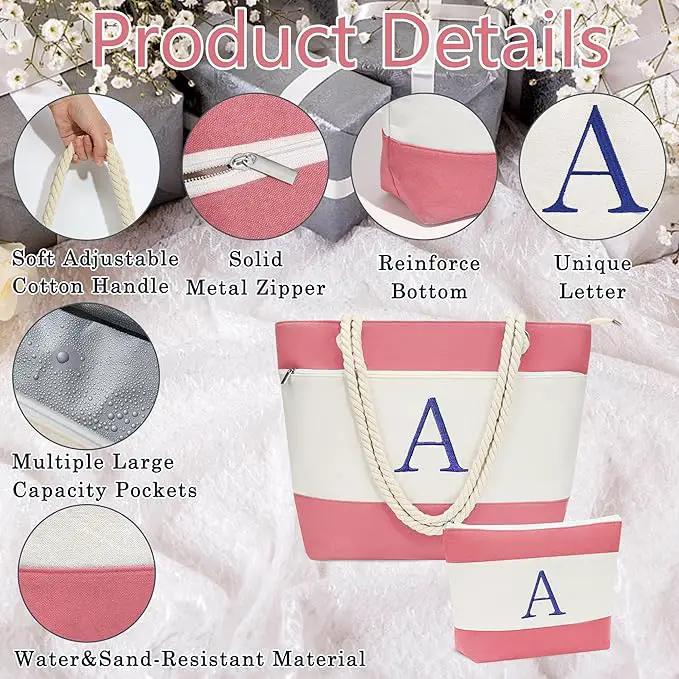 YOOLIFE Beach Bags for Women - Initial Tote Waterproof Bag with Makeup Bag, Mothers Day Gifts for Women Mom Friend Birthday by GreenHaven Gardens