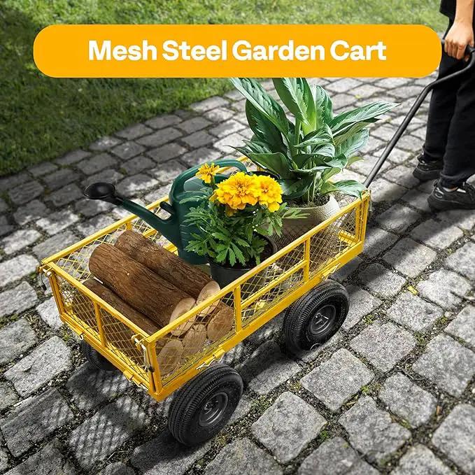 VIVOHOME Steel Garden Cart Heavy Duty 880 Lbs Capacity Folding Utility Wagon with Removable Sides and 10 inch Wheels (Yellow) by GreenHaven Gardens