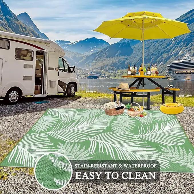 Pauwer Waterproof Outdoor Rug 6x9, Reversible Plastic Straw Patio Camping Rug, Indoor Outdoor RV Mat Carpet for Deck, Camper, Porch, Balcony, Backyard, Picnic, Leaf Green by GreenHaven Gardens