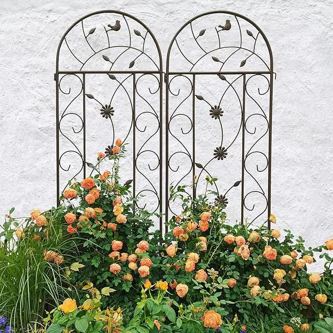 Metal Garden Trellis Rustproof Trellis for Climbing Plants Outdoor Flower Support Bird Deco (Brown-4 Pack, 86.7"x19.7") by GreenHaven Gardens