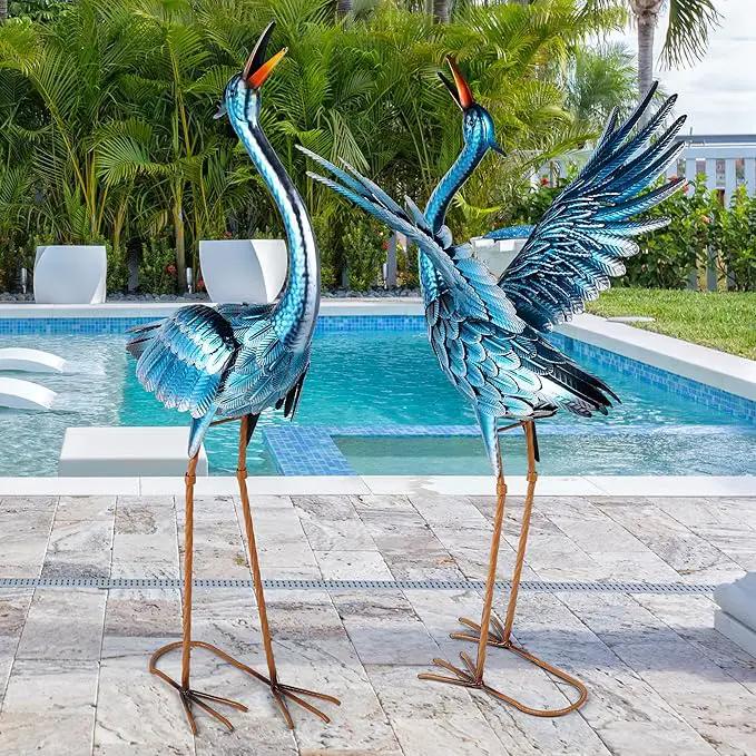 chisheen Crane Garden Statues Outdoor Metal Heron Yard Art Crane for Garden Sculptures Patio Lawn Ornaments,Set of 2 by GreenHaven Gardens