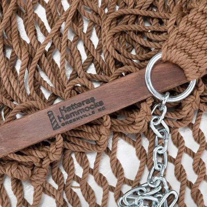 Hatteras Hammocks Deluxe Antique Brown DuraCord Rope Hammock – 13 ft. x 60 in., 2-Person, 450 lb Capacity, Cumaru Spreader Bar, Zinc-Plated Hardware – Handcrafted in The USA by GreenHaven Gardens