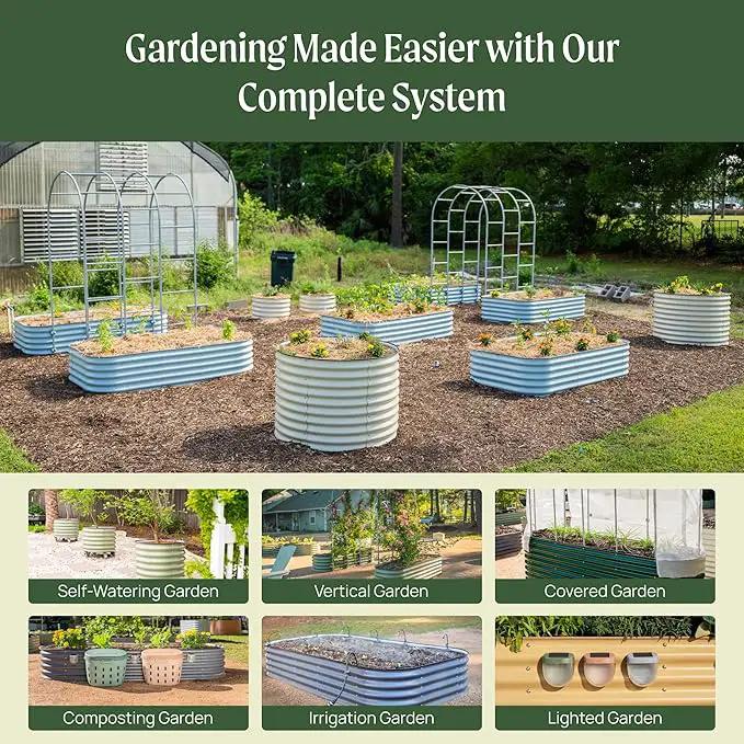 Vego garden Raised Garden Bed Kit, 17" Tall 10 in 1 Modular Raised Garden Beds Kit, Metal Planter Box for Vegetables, Flowers, Herbs, Modern Gray by GreenHaven Gardens