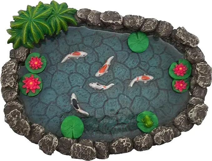 GlitZGlam KOI Miniature Pond for a Fairy Garden. A Miniature Pond for a Miniature Fairy Garden and Enchanted Garden Accessories by GreenHaven Gardens