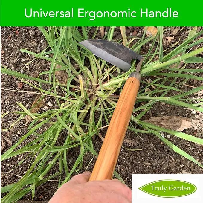 Effortless Weeding: Sharp Sickle Cuts Roots, Saves Time - with Thick Leather Sheath & Sharpening Stone by GreenHaven Gardens
