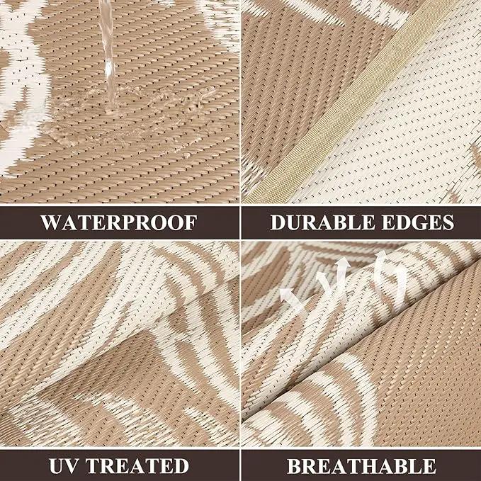Pauwer Waterproof Outdoor Rug 8x10, Reversible Plastic Straw Patio Camping Rug, Indoor Outdoor RV Mat Carpet for Deck, Camper, Porch, Balcony, Backyard, Picnic, Leaf Brown by GreenHaven Gardens