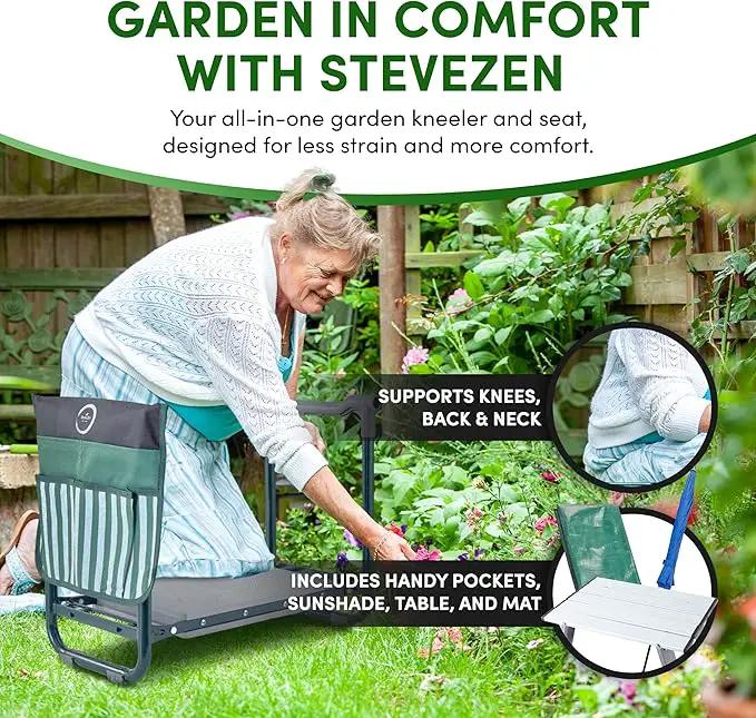Garden Kneeler Seat Bench, Garden Kneeling Bench with Sunshade Umbrella, Ergonomic Handles, Folding Table, and Potting Mat, 10.2" Foam Knee Seat, Loading Capacity 330 Lbs by GreenHaven Gardens
