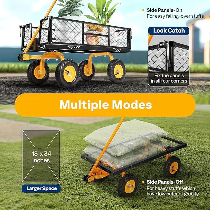 VIVOHOME Heavy Duty 550 Lbs Capacity Mesh Steel Garden Cart Folding Utility Wagon with Removable Sides (Black) by GreenHaven Gardens