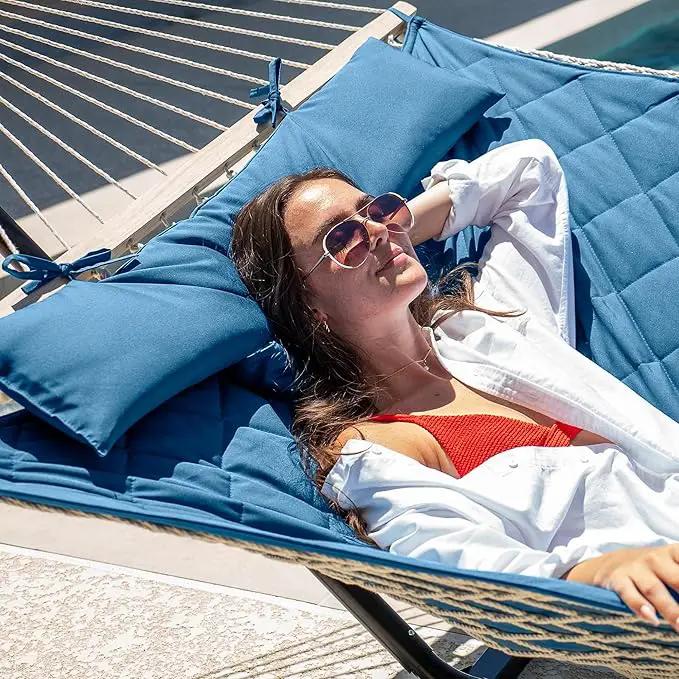 ANOW Double Hammock with Stand Included, Rope Hammock with Detachable Pillow and Pad for Outdoors Indoors, 450 LBS Weight Capacity, Blue by GreenHaven Gardens
