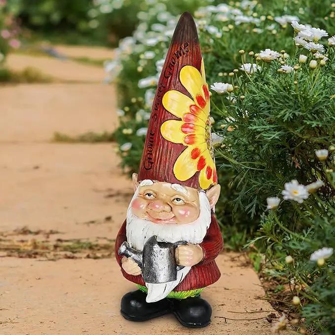 Exhart Garden Gnome, Red Hat Garden Statue Sculpture with Watering Can, Outdoor Lawn and Yard Decoration, 5 x 5 x 12.5 Inch by GreenHaven Gardens