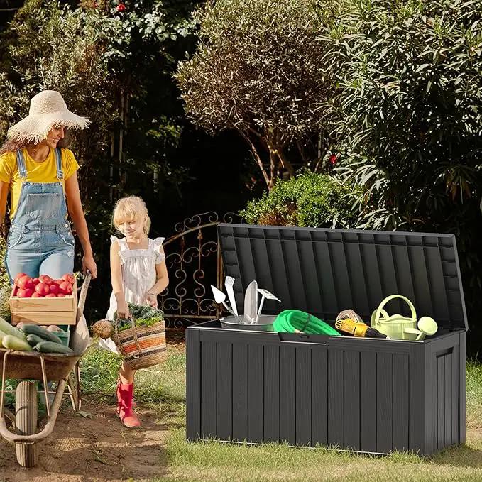 NUNU LAB 75 Gallon Outdoor Storage Box,Large Resin Sturdy Deck Box, Backyard Outside Storage Box Waterproof with Double Wall Panels,Package Delivery Garden Hose Storage Bin Outdoor Tool by GreenHaven Gardens