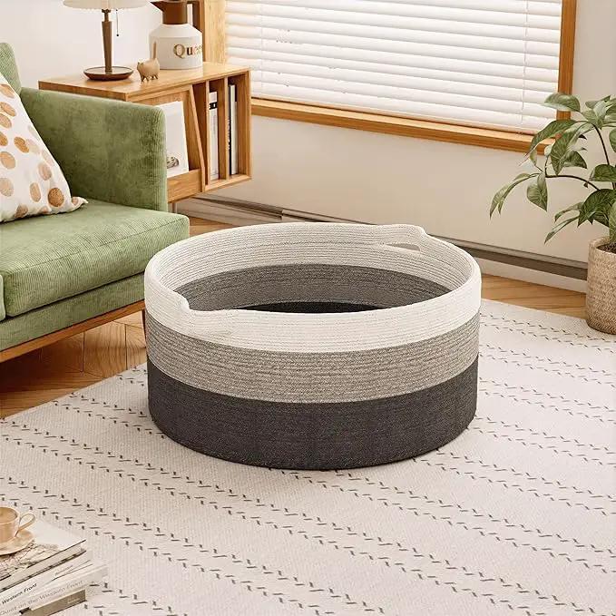 125L Extra Large Blanket Basket, 25" x 16", Jumbo Laundry Woven Baskets Decorative Home, Cotton Rope Basket with Handles, Baby Toy Baskets for Storage, Gradual Gray, 2PC by GreenHaven Gardens